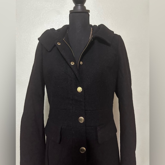 Gold Buttoned, Black Zip-up, Pea Coat Jacket - Picture 1 of 6